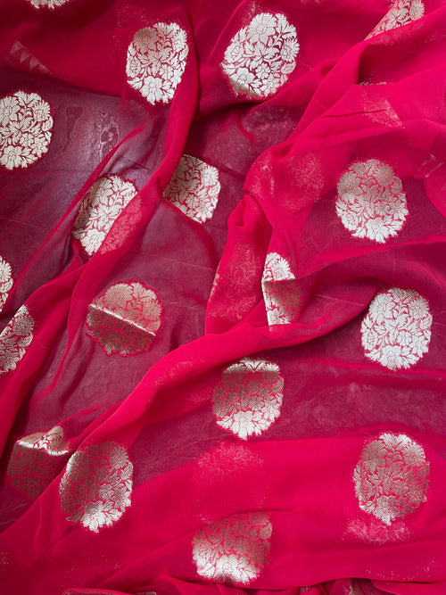 Surkh Laal | Pure Red Saree With Gold Floral Motifs